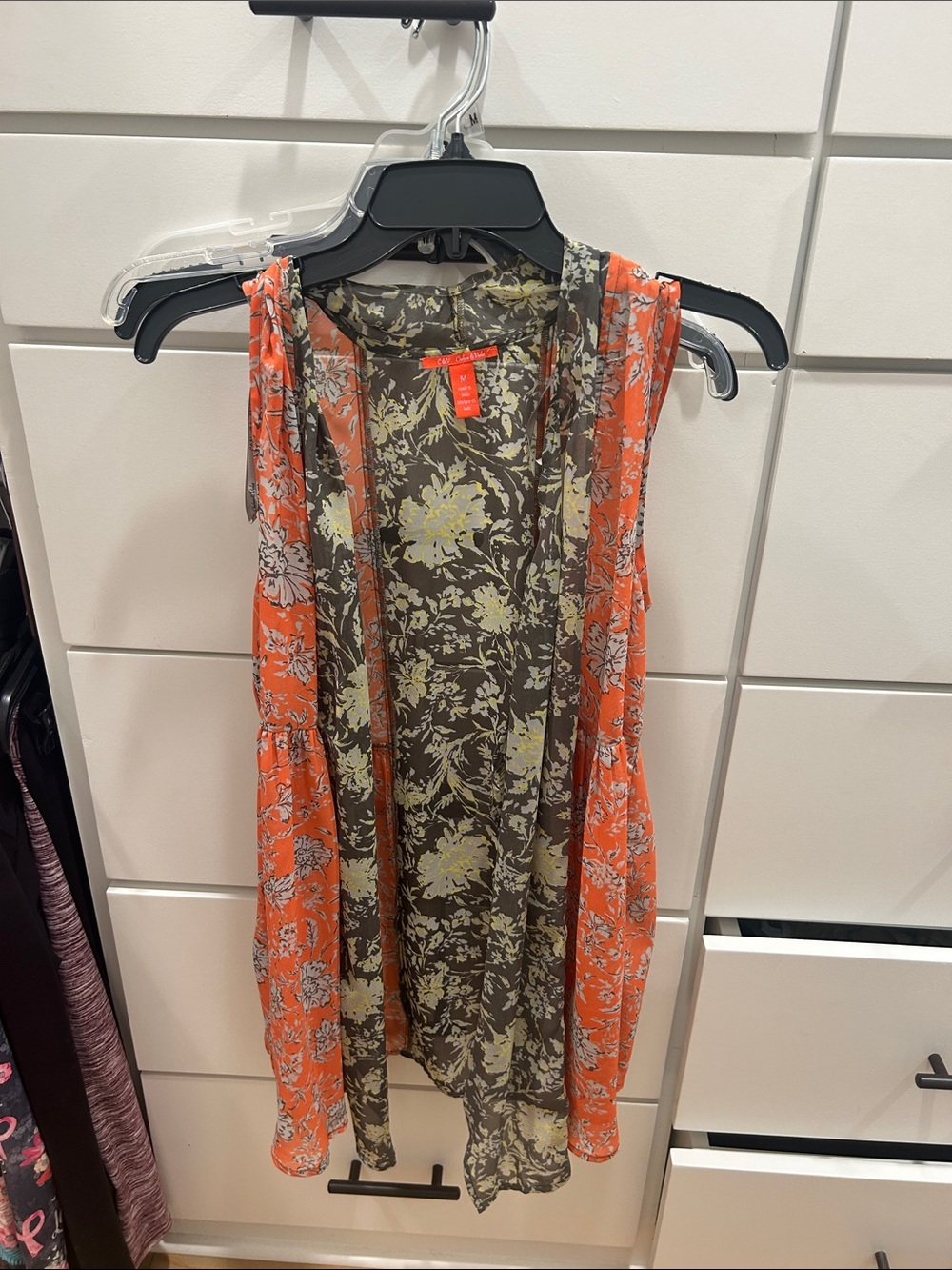 Chelsea & Violet Orange and Olive Floral Layered Sleeveless Tunic